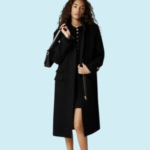 J Crew Long Toscana Italian Coat Size 12 Black Stadium-Cloth Wool Blend Preppy